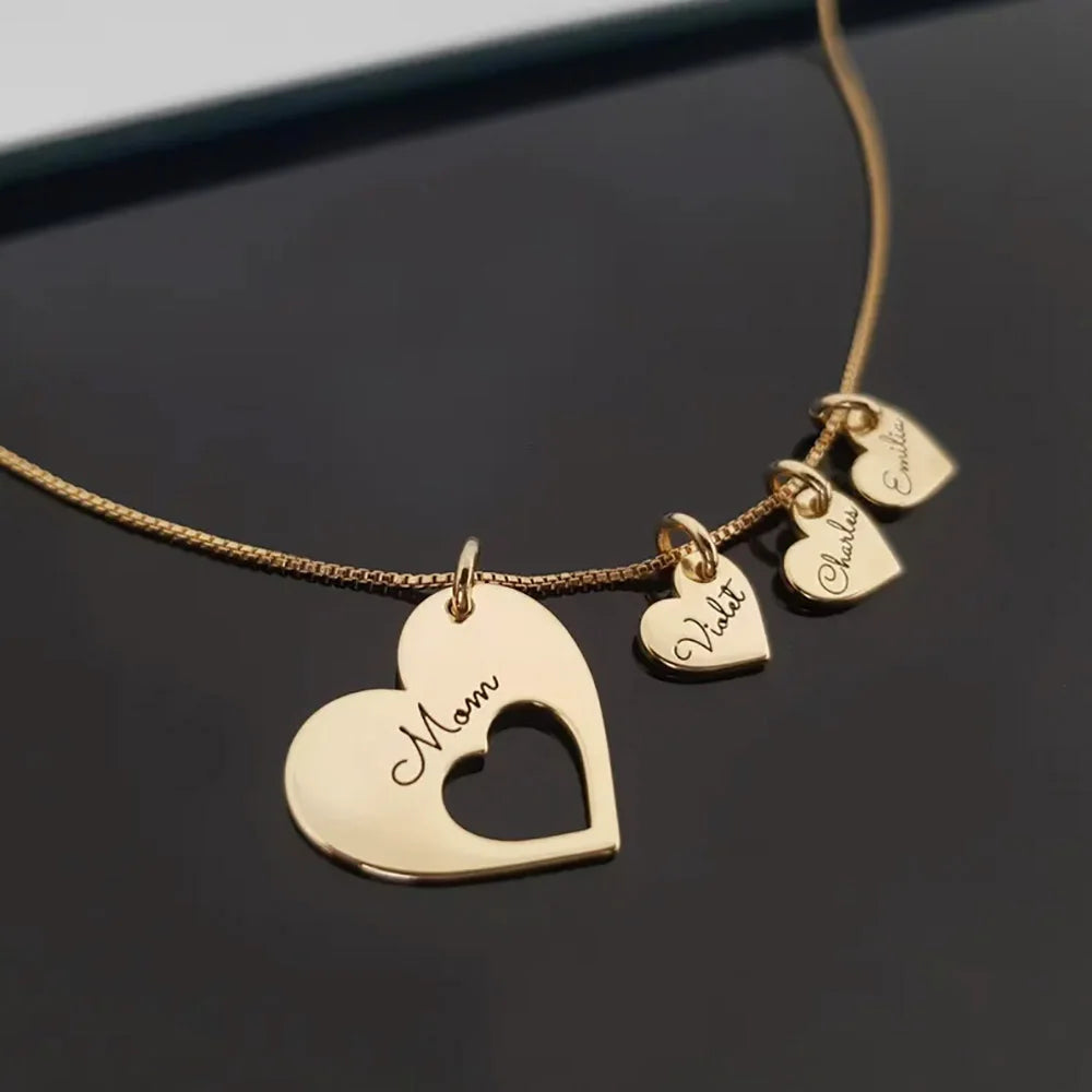 Personalized Hearts Name Necklace β Custom Engraved Kids Names β Gift for Mom, Wife & Bride