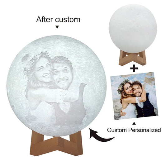 3D Personalized Moon Lamp – Custom Photo & Text Night Light