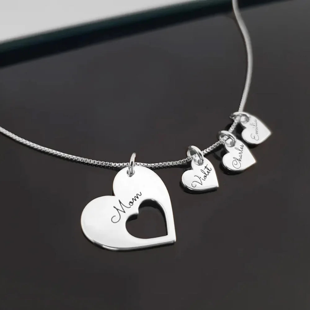 Personalized Hearts Name Necklace – Custom Engraved Kids Names – Gift for Mom, Wife & Bride