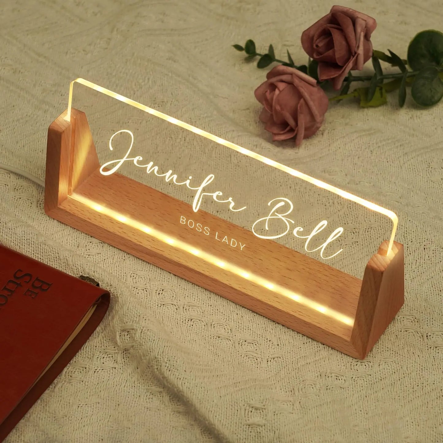 Personalized Light Up Name Sign — Custom Acrylic Desk Plaque with LED Base
