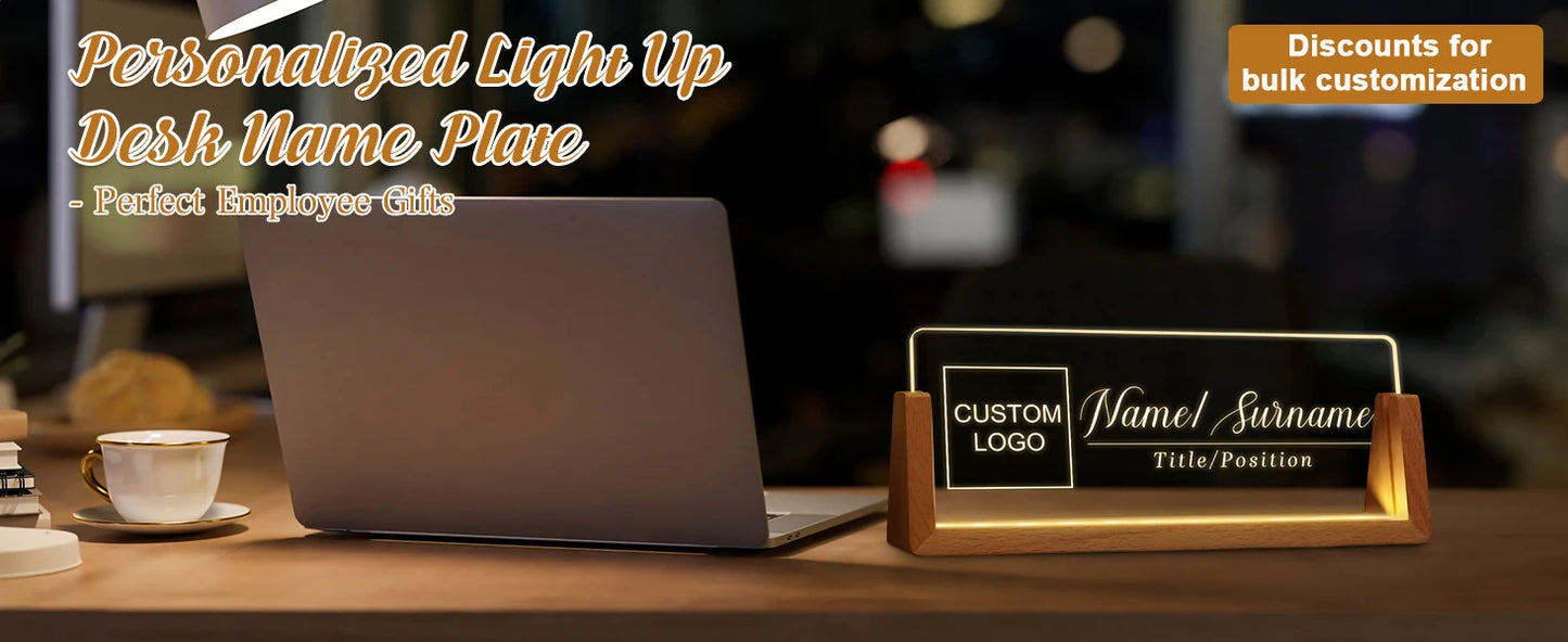 Personalized Light Up Name Sign — Custom Acrylic Desk Plaque with LED Base