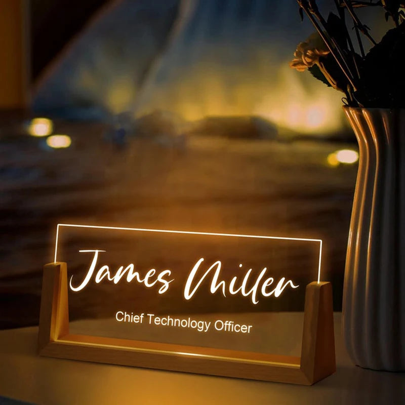 Personalized Light Up Name Sign — Custom Acrylic Desk Plaque with LED Base