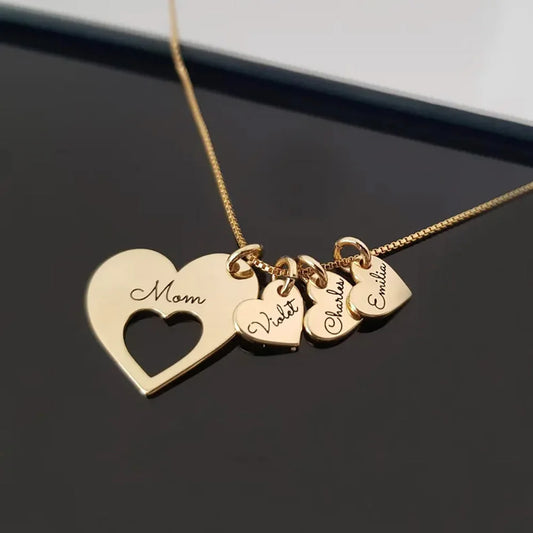 Personalized Hearts Name Necklace – Custom Engraved Kids Names – Gift for Mom, Wife & Bride