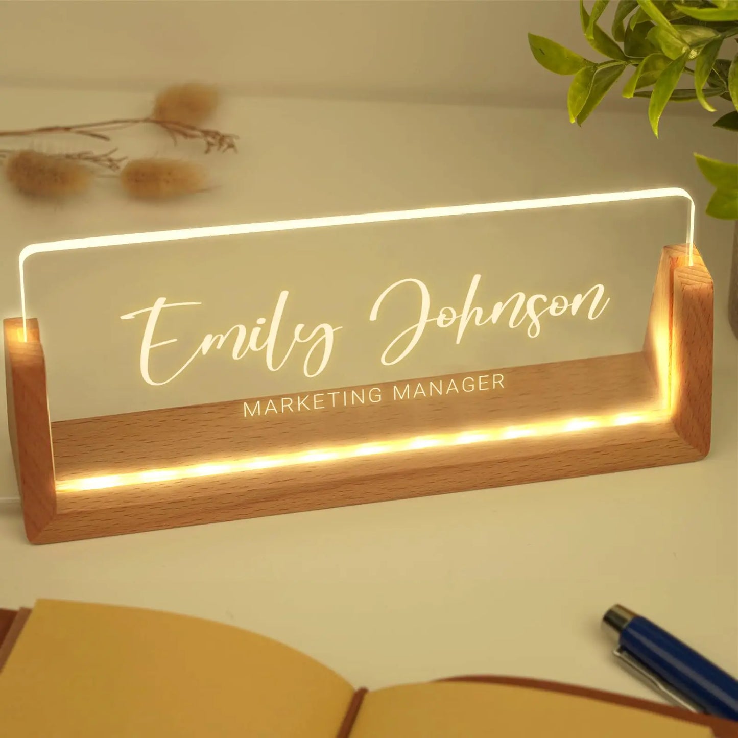 Personalized Light Up Name Sign — Custom Acrylic Desk Plaque with LED Base