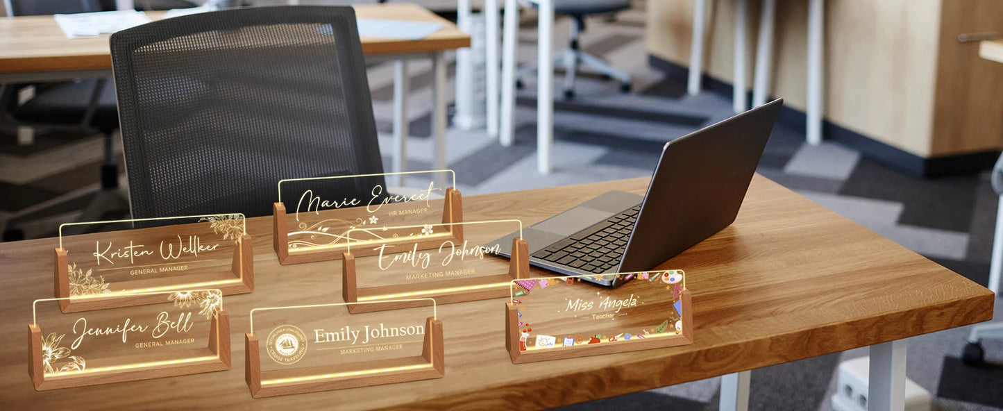 Personalized Light Up Name Sign — Custom Acrylic Desk Plaque with LED Base