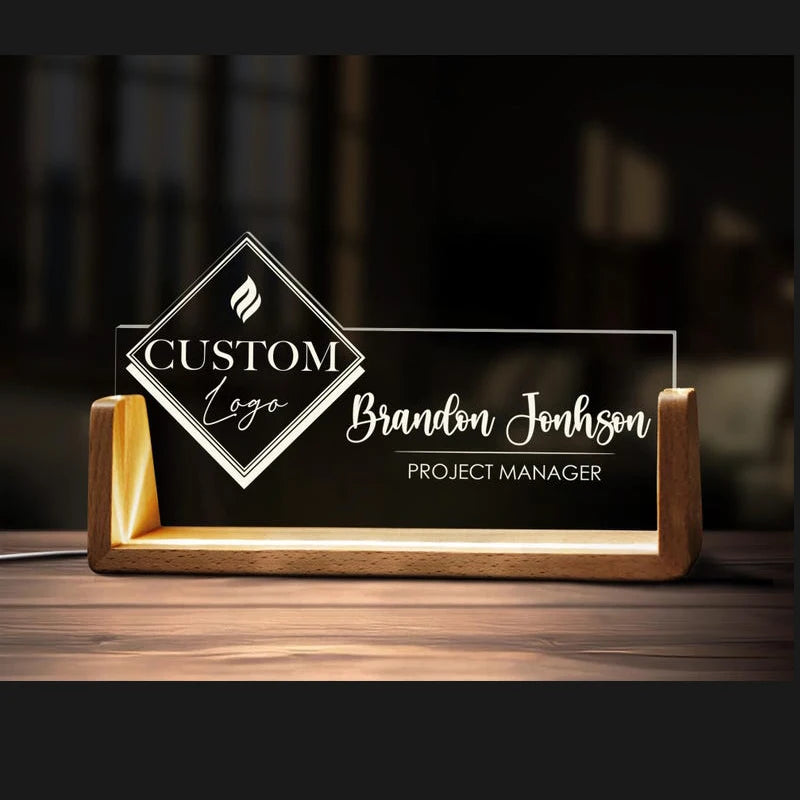 Personalized Light Up Name Sign — Custom Acrylic Desk Plaque with LED Base
